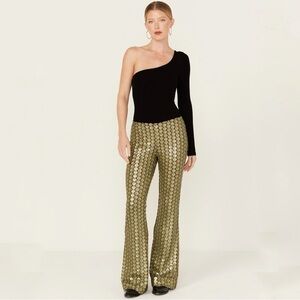 NWOT Free People Wilder Days Sequin Flare pants fish scale effect